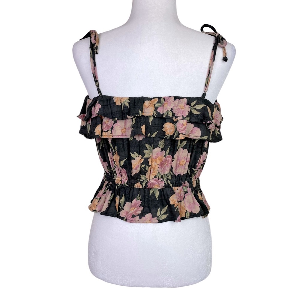 Clearance NEW Floral Peplum Crop Top Spaghetti Straps Charcoal Pink Size Medium - Picture 2 of 8